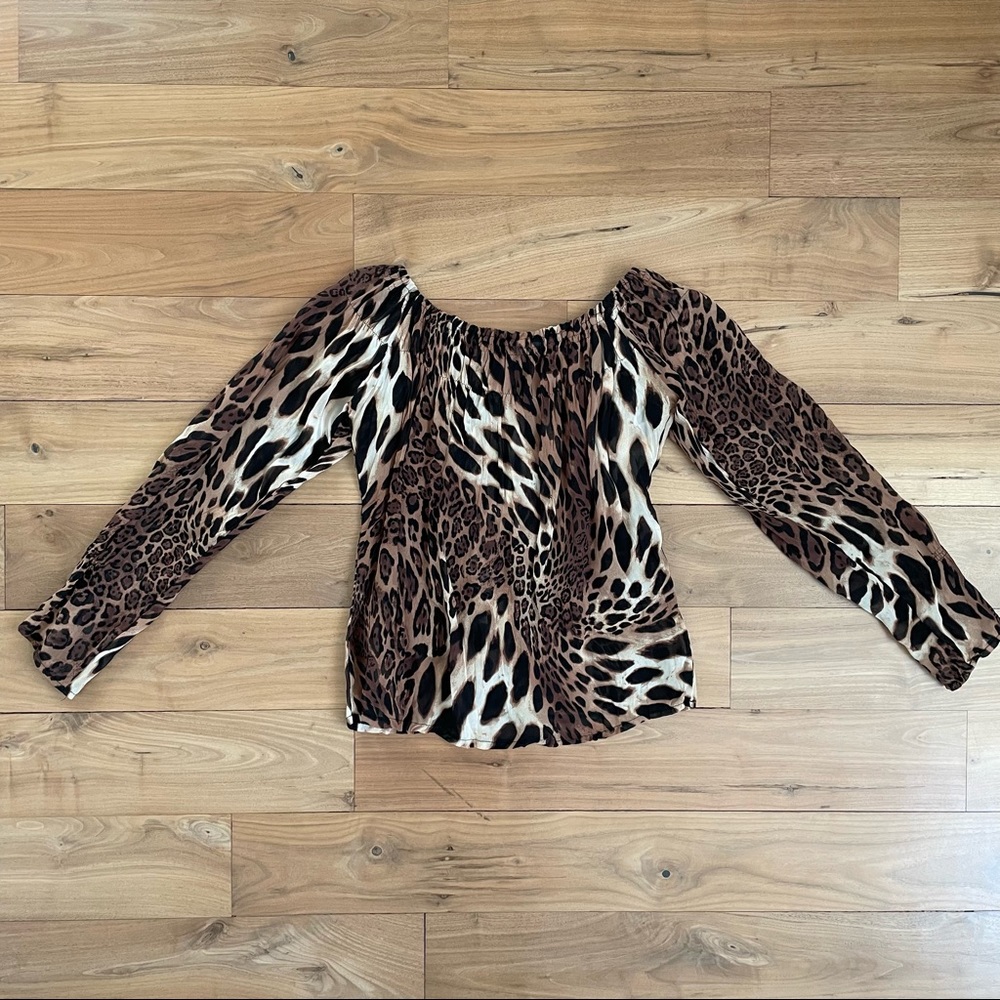 Sharango Paris: Off-The-Shoulder Leopard Cheetah Viscose Blouse